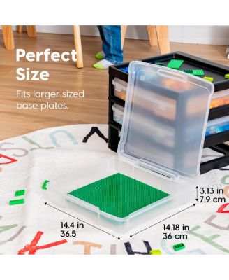 USA Fits 12" x 12" Paper 3-Tier Scrapbook Storage Unit with Organizer Top for Building Blocks Lego Papers, White/Clear