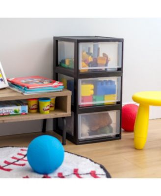 USA 14.5 Qt. Medium Plastic Stacking Drawer, Stackable Storage Organizer Unit with Sliding Drawer for Bedroom Kitchen Under Sink Pantry Craft Room Dorm Office, Black, 3-Pack