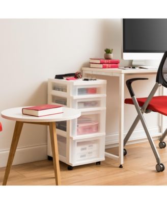 USA Craft Organizers and Storage, Rolling Storage Cart for Classroom Supplies, Storage Organizer for Art Supplies, Drawer Top Organizer for Small Parts, 4 Drawers White/Clear