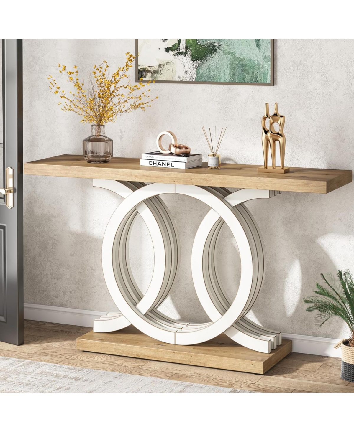 Tribesigns inches Console Table with Unique Base, Farmhouse Hallway Table, Wooden Entryway Table, Modern Sofa Table for Living Room, Unique Long Ac