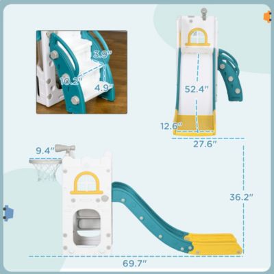 5 in 1 Toddler Slide with Basketball Hoop for 1-3 Years Olds,