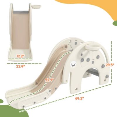 3 in 1 Toddler Slide for Years 1-3 w/ Basketball Hoop, Elephant-Themed
