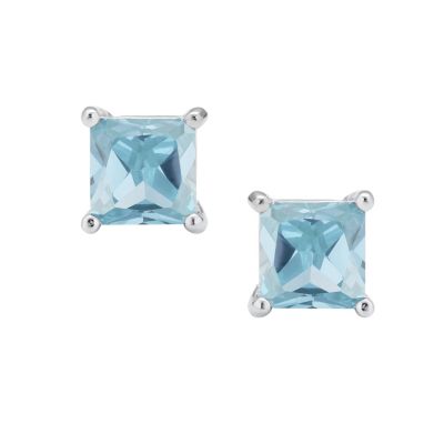 2CT Square Cubic Zirconia CZ Stud Earrings Sterling Silver 7MM