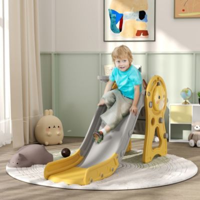 3 in 1 Toddler Slide with Basketball Hoop for Kids 1-3 Years, Yellow