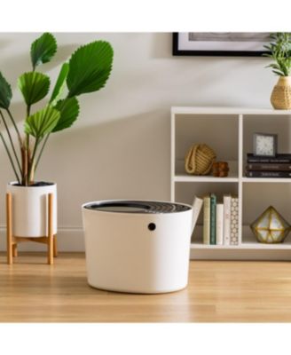 Top Entry Cat Litter Box with Scoop | Stylish Round Enclosed Design, White/Black