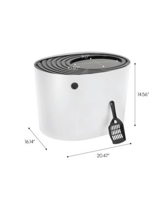 Top Entry Cat Litter Box with Scoop | Stylish Round Enclosed Design, White/Black