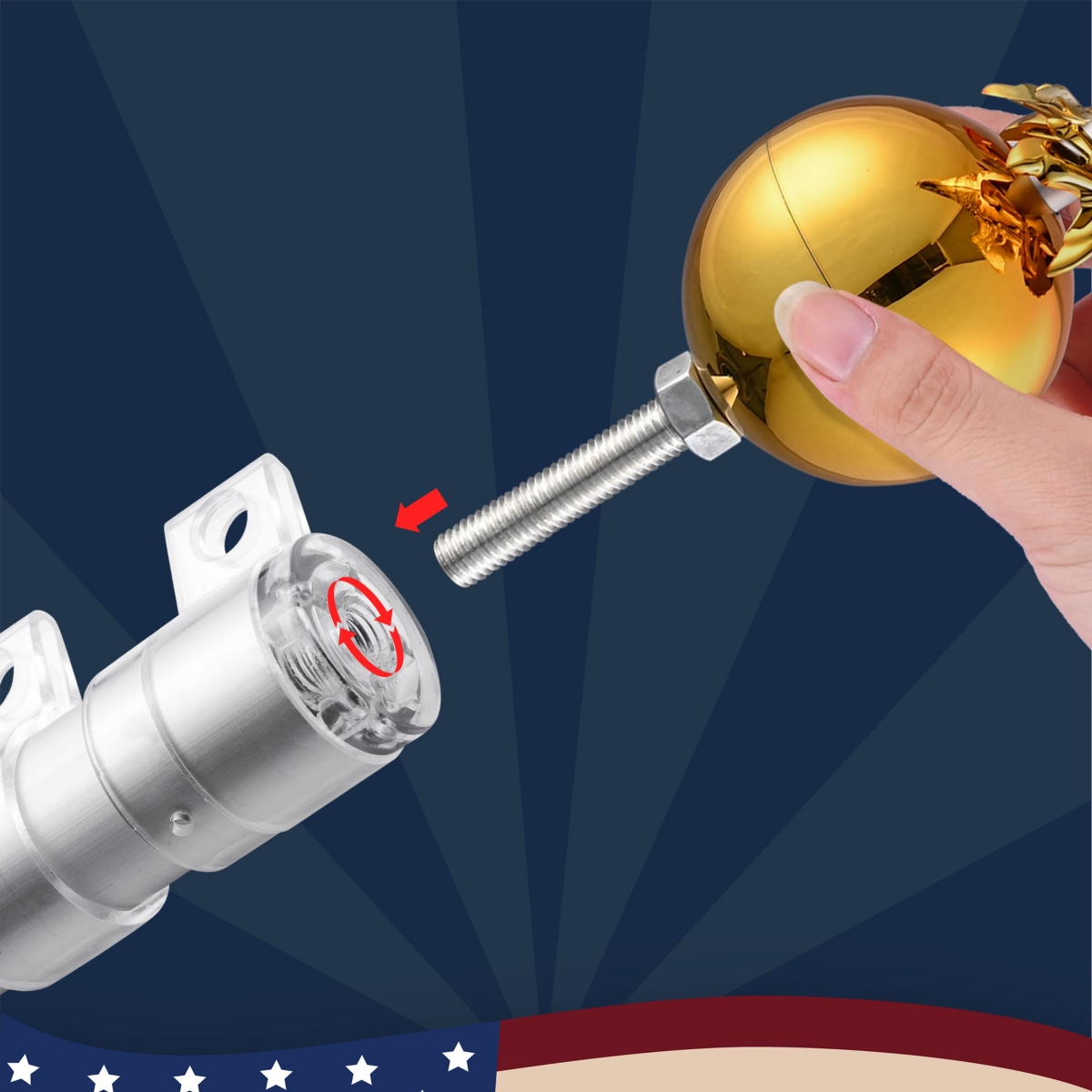 Yescom Ez Go 20ft Eagle Topper Telescopic Flag Pole Kit Upgraded Rotating Lock Outside 3x5' Us Flag Ball Final Silver - Sliver+gold