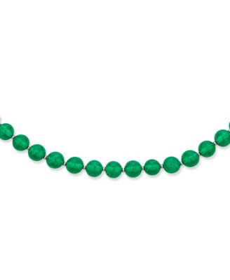 Simple 7MM Ball Bead Dyed Green Agate Strand Necklace Sterling Silver 19 Inch