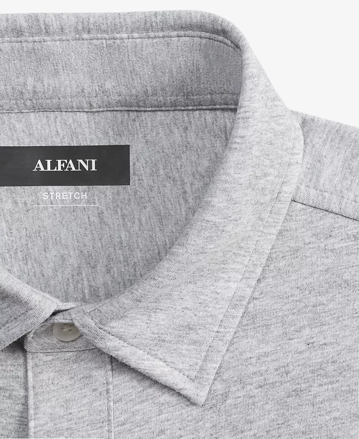Men's Classic-Fit Heathered Jersey-Knit Button-Down Shirt - thumbnail 5