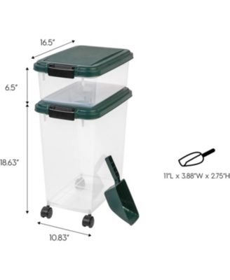 USA 30 lbs & 11 lbs Combo Airtight Dog Food Storage Container, Stackable Treat Box, 2-Cup Scoop, Casters, Keep Fresh, Easy Mobility, Green