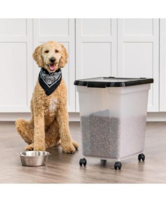 50 Lbs / 65 Qt WeatherPro Airtight Pet Food Storage Container with Removable Casters, for Dog Cat Bird and other Pet Food Storage Bin, Keep Fresh, Translucent Body, Easy Mobility, Clear/Black