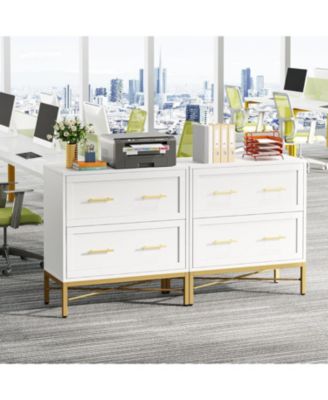 Large, White Engineered Wood, 2-Drawer File Cabinet – Modern Lateral Storage for Letter/Legal/A4, Home or Office Printer Stand.