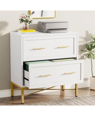 Large, White Engineered Wood, 2-Drawer File Cabinet – Modern Lateral Storage for Letter/Legal/A4, Home or Office Printer Stand.