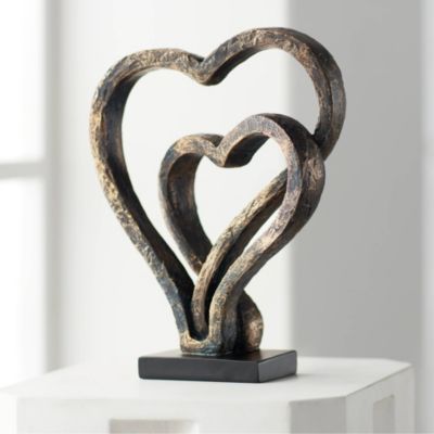 Interlocking Hearts 11 3/4" High Bronze Finish Sculpture