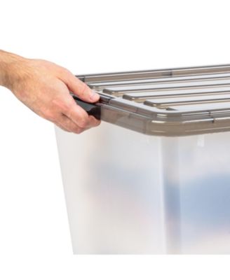 USA 4 Pack 91qt Large Plastic Storage Bin with Lid and Secure Latching Buckles, Clear/Gray