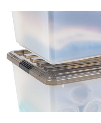 USA 4 Pack 91qt Large Plastic Storage Bin with Lid and Secure Latching Buckles, Clear/Gray