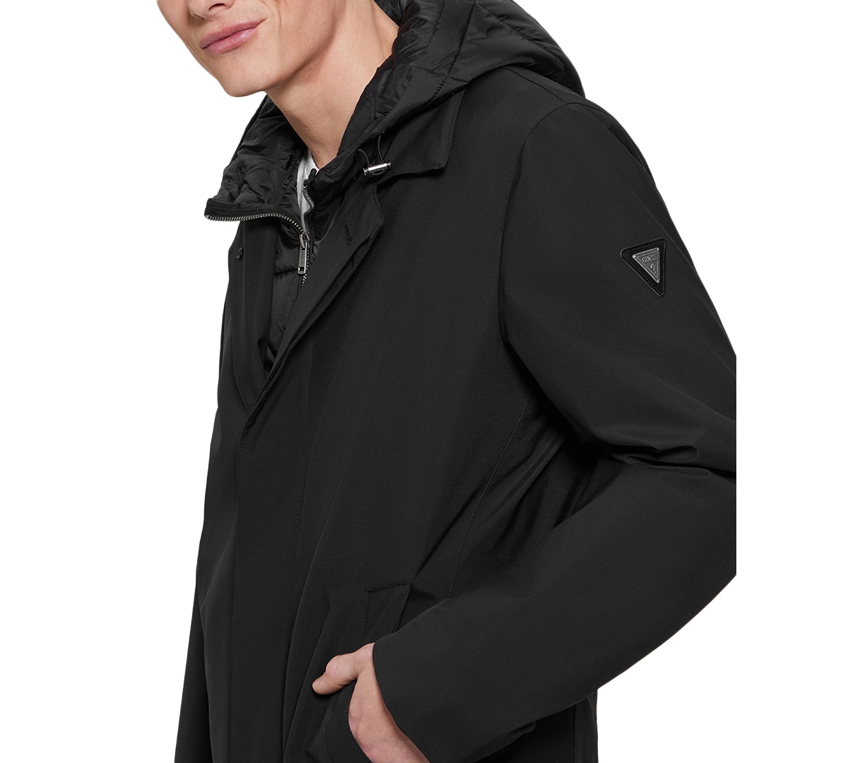 Guess Men's Colin Raincoat with Removable Nylon Hooded Inset