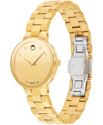 Women's Sapphire Swiss Quartz Yellow Pvd Diamond Accent Watch 28mm