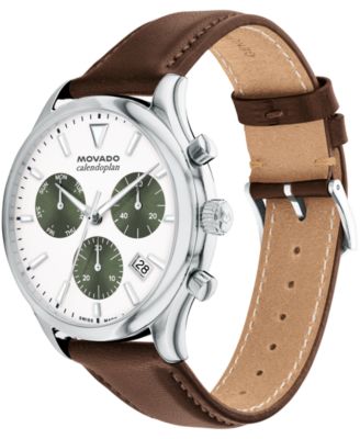 Men's Calendoplan Swiss Quartz Chrono Chocolate Leather Watch 43mm