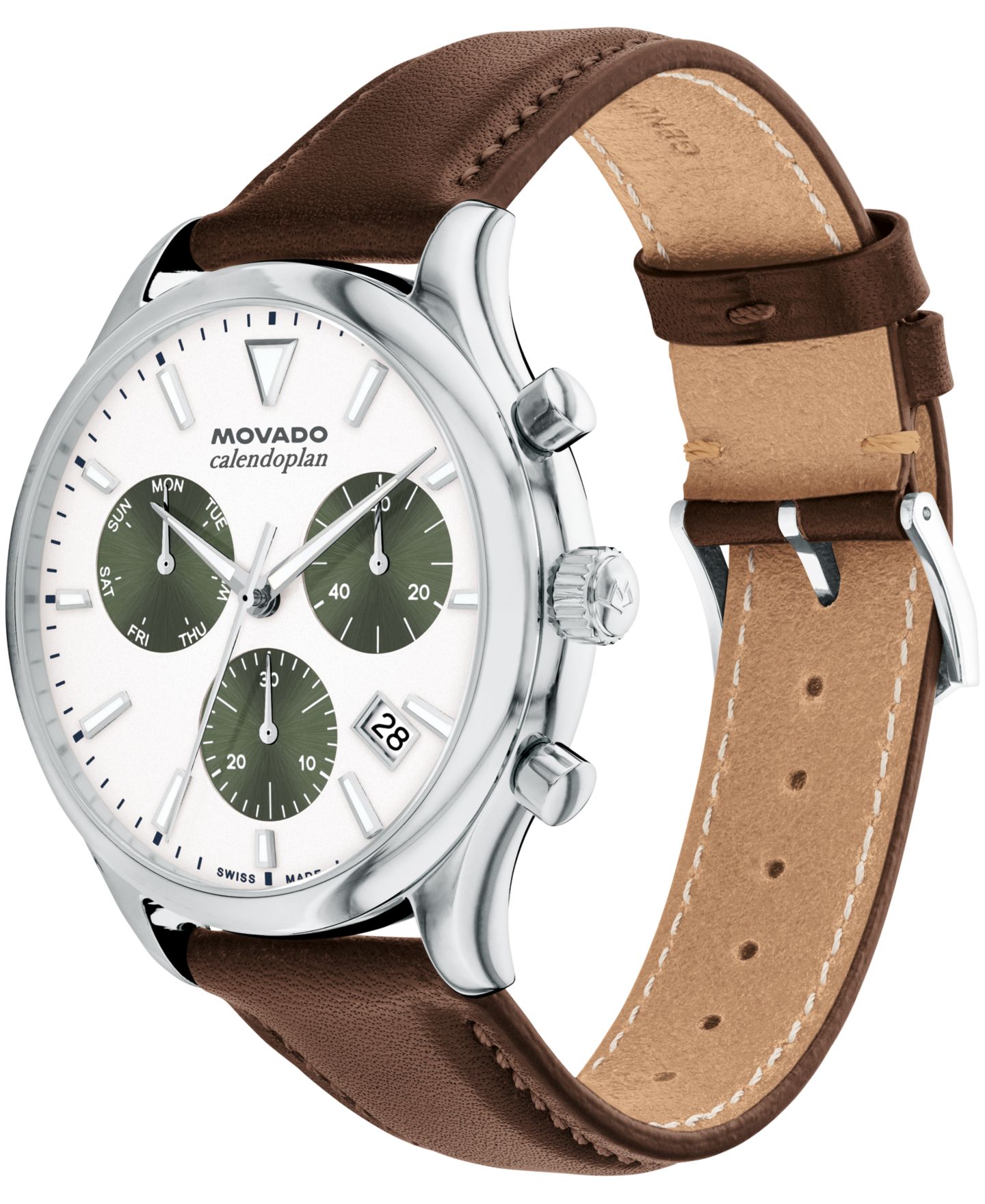 Мужские часы Movado Calendoplan Swiss Quartz Chrono Chocolate Leather 43mm — фото 2