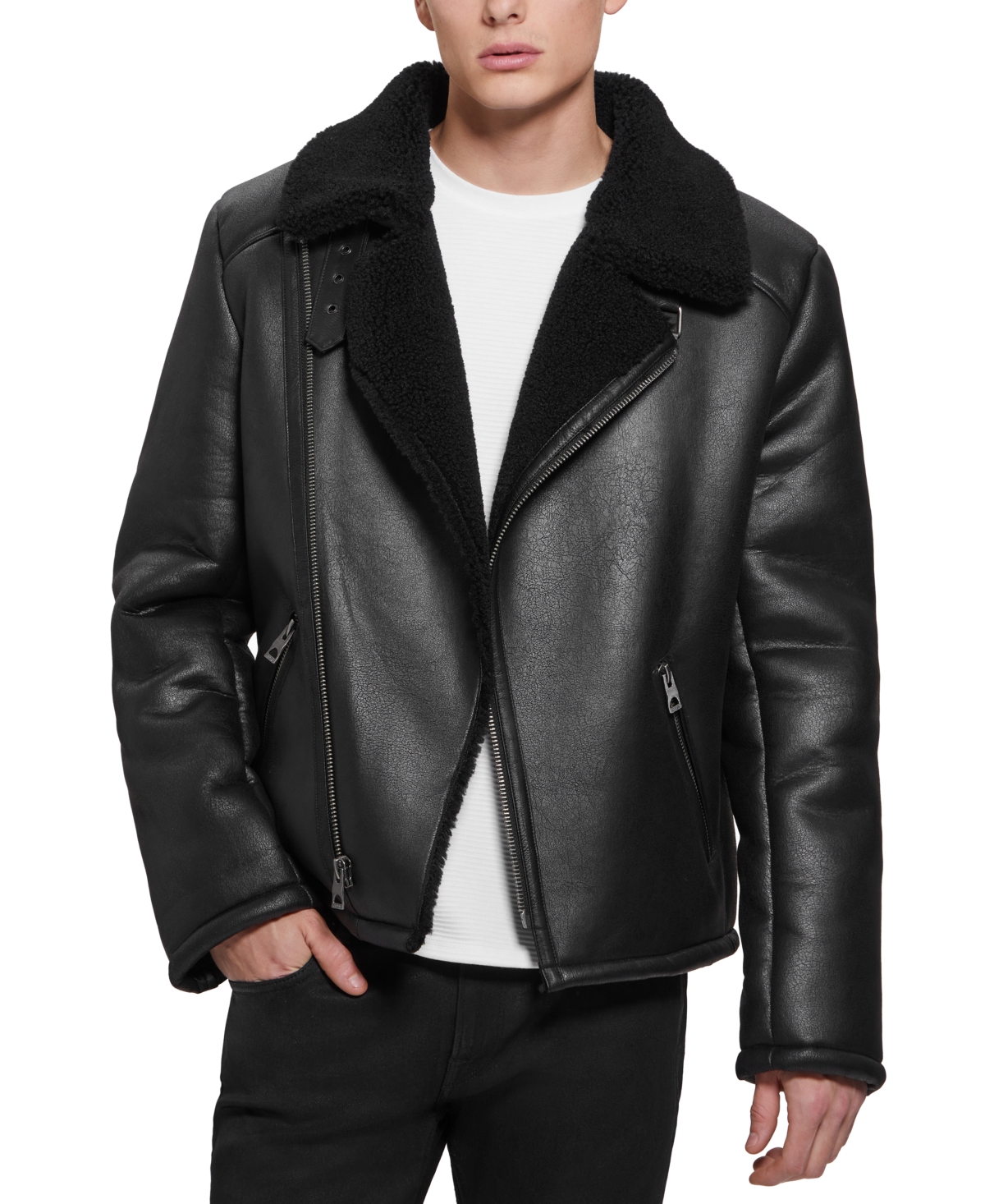 Guess Men's Toni Asymmetrical Faux Leather Jacket