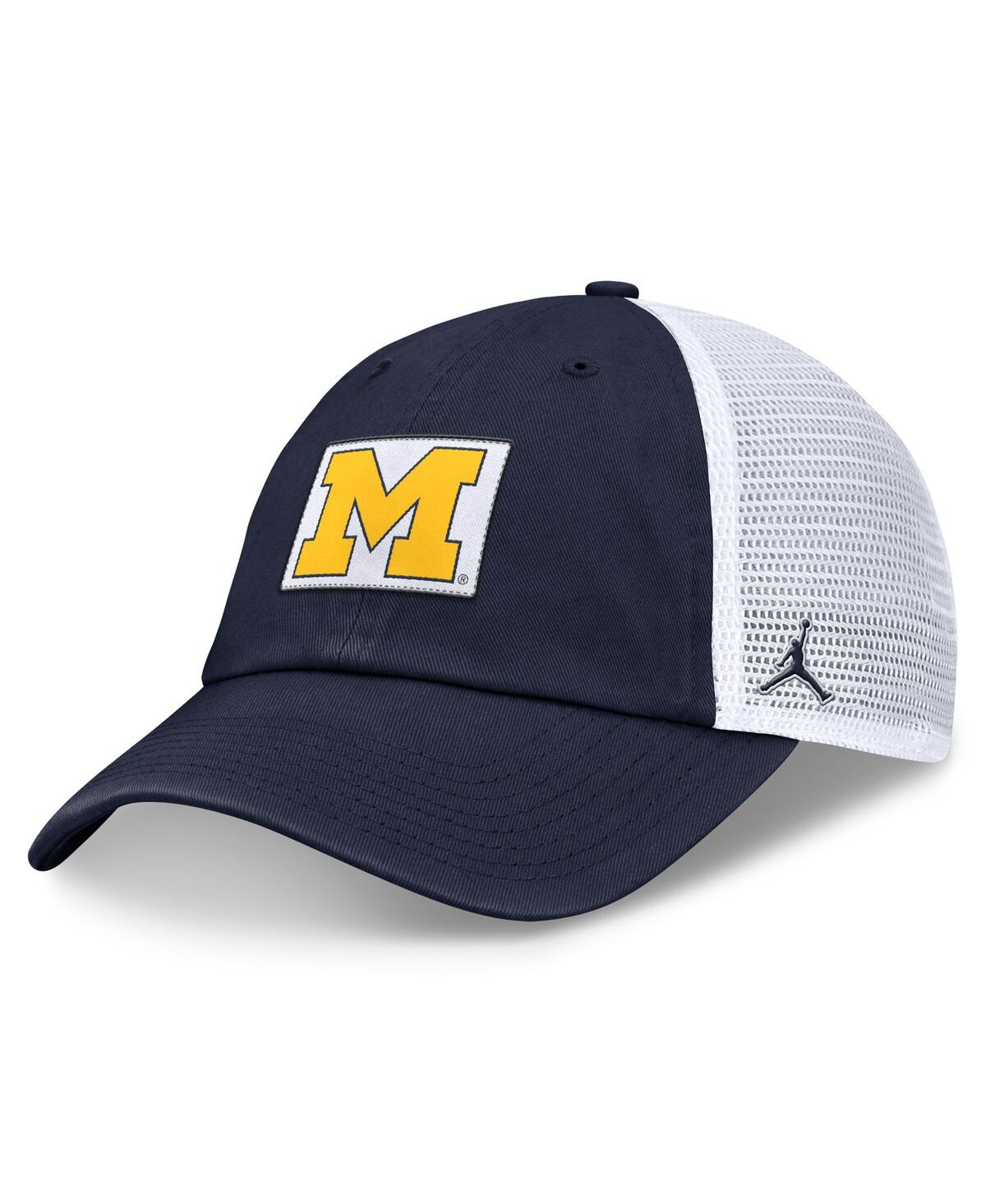 JORDAN MEN'S NAVY/WHITE MICHIGAN WOLVERINES PRIMETIME CLUB TRUCKER ADJUSTABLE HAT 