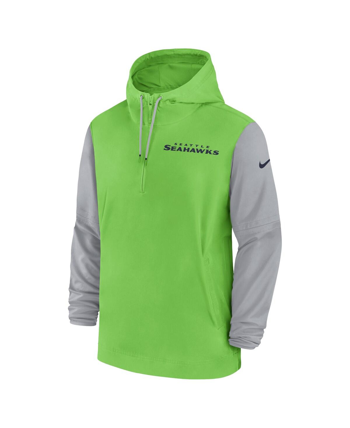 Nike Men'sGray Seattle Seahawks 2024/25 Sideline Pre-Game Player 1/2-Zip Hoodie Jacket - Neon Green, Gray