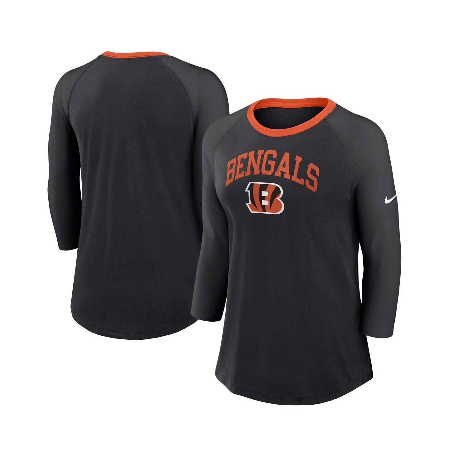 Женская футболка Nike Black Cincinnati Bengals Raglan 3/4 Sleeve — фото 1