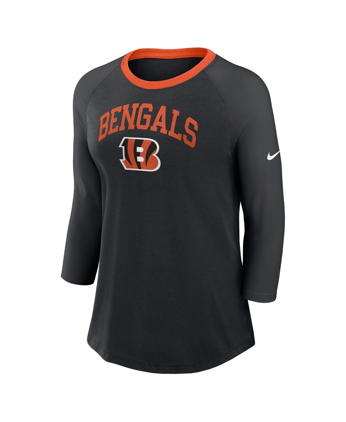 Nike Women's Black Cincinnati Bengals Raglan 3/4 Sleeve T-shirt In Black