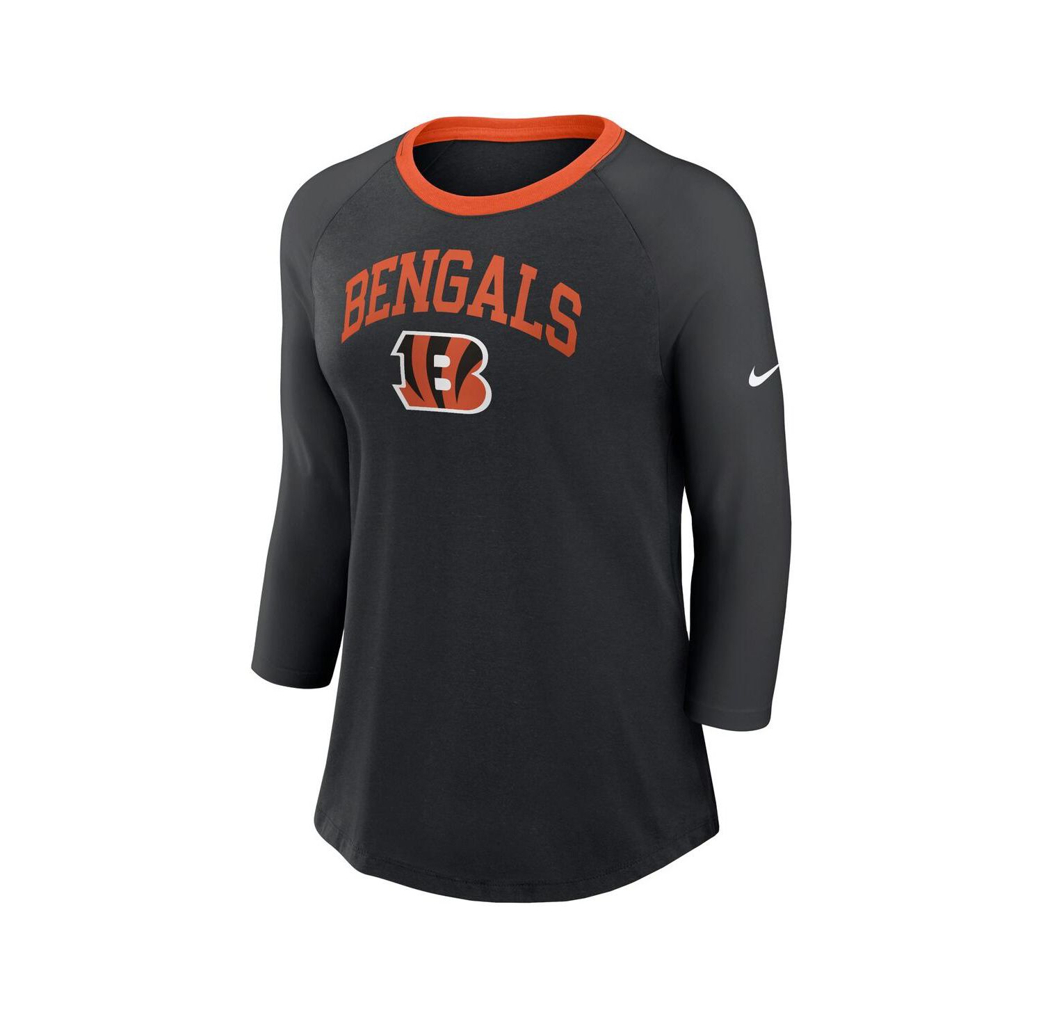 Women's Black Cincinnati Bengals Raglan 3/4 Sleeve T-Shirt