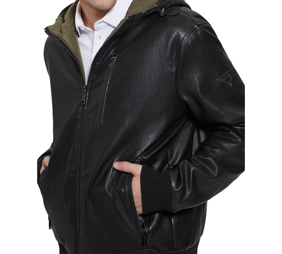 Guess Men's Gary Faux Leather Hooded Jacket In Jet Black