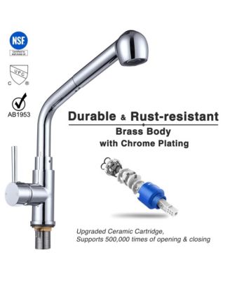 Stainless Steel Kitchen Sink Faucet Pull Out Dual Function Mixer Taps 1 Handle Long Neck