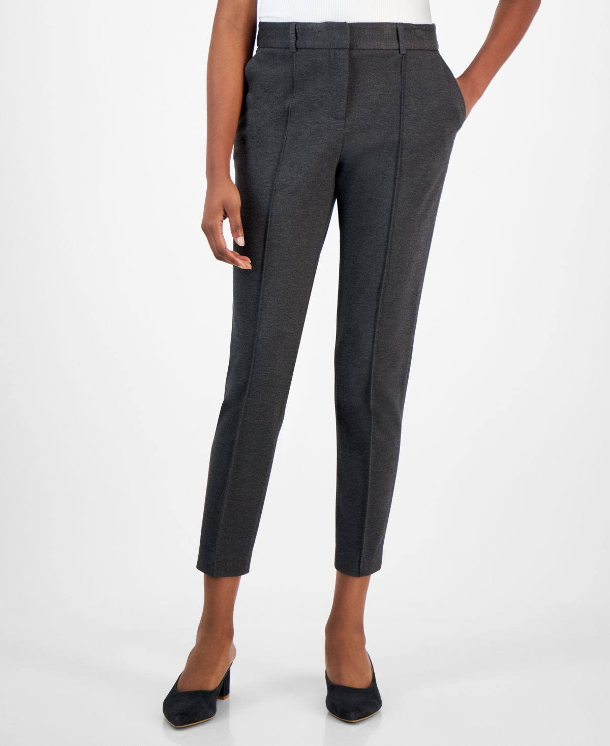 Tahari Asl Seamed Front Stretch Ponte Pants In Heather Grey