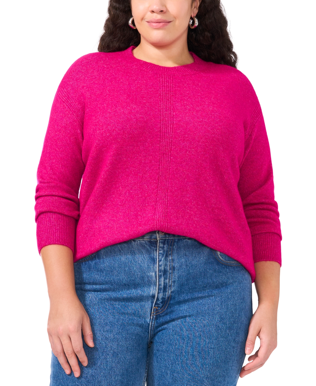 VINCE CAMUTO PLUS SIZE RIBBED-FRONT CREWNECK SWEATER 