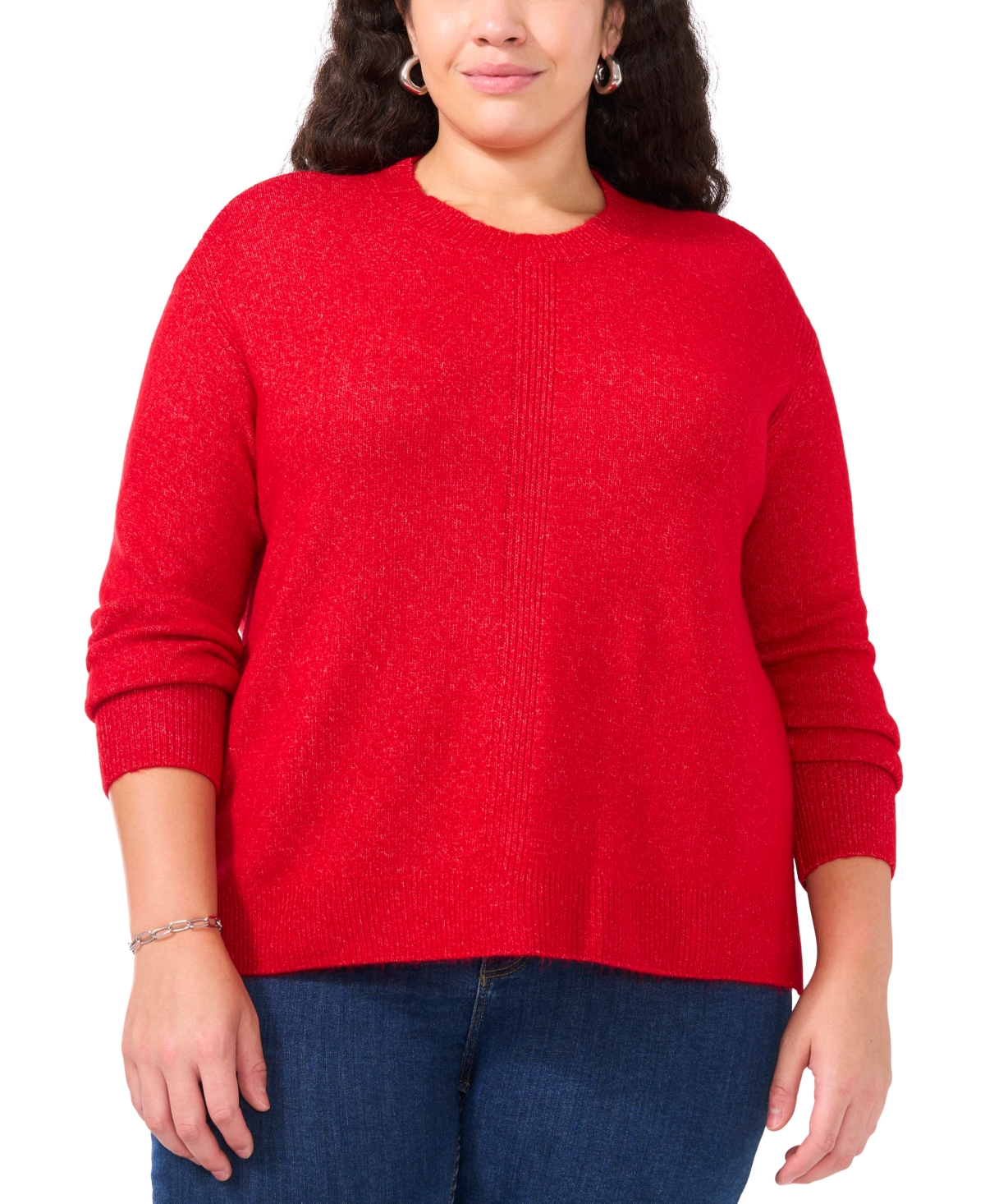 VINCE CAMUTO PLUS SIZE RIBBED-FRONT CREWNECK SWEATER 
