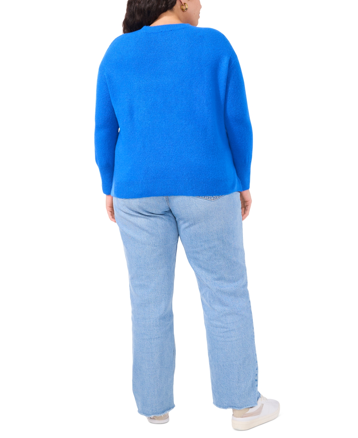 Shop Vince Camuto Plus Size Ribbed-front Crewneck Sweater In Bright Blue