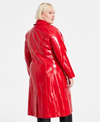 Bar III Trendy Plus Size Faux-Leather Trench Coat, Created for Macy's
