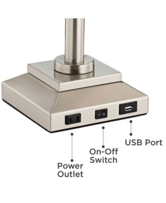 Camber Modern Desk Table Lamp 29" Tall Brushed Steel with USB and AC Power Outlet in Base Swing Arm Linen Shade for Bedroom Living Room