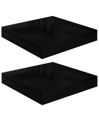 Floating Wall Shelves 2 pcs High Gloss Black 9.1"x9.3"x1.5" MDF