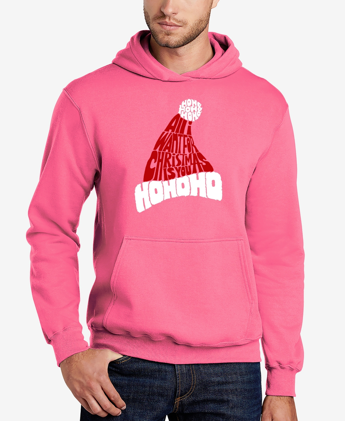 La Pop Art Men's All I Want For Christmas Is You Word Art Hooded Sweatshirt In Pink