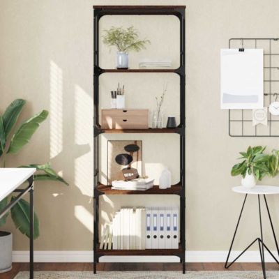Bookcase Brown Oak Engineered Wood and Metal Medium Bookcase