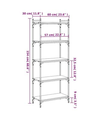 Bookcase 5-Tier Smoked Oak 23.6"x11.8"x60.6" Engineered Wood