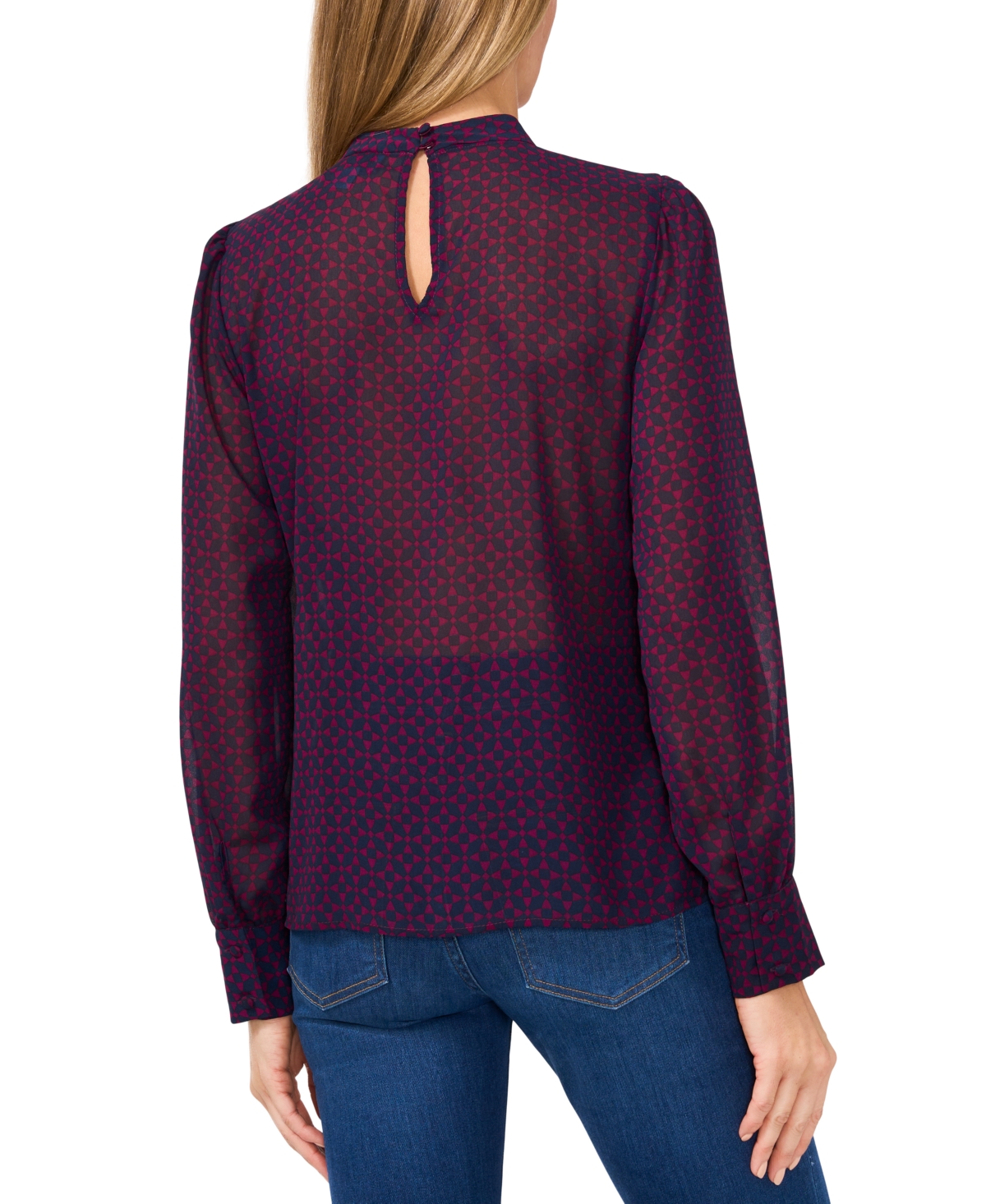 CeCe Women's Tie-Neck Geo-Print Blouse