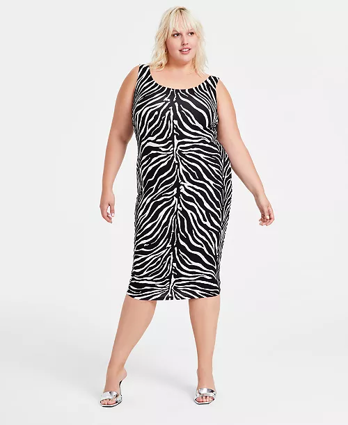 trendy plus size zebra-print bodycon midi dress, created for macy's