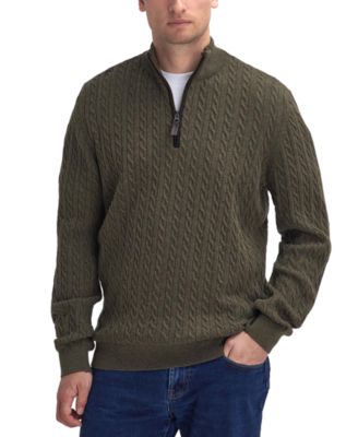 Barbour - Men's Ramsden Cable-Knit Quarter-Zip Wool Sweater with Faux-Suede Trim