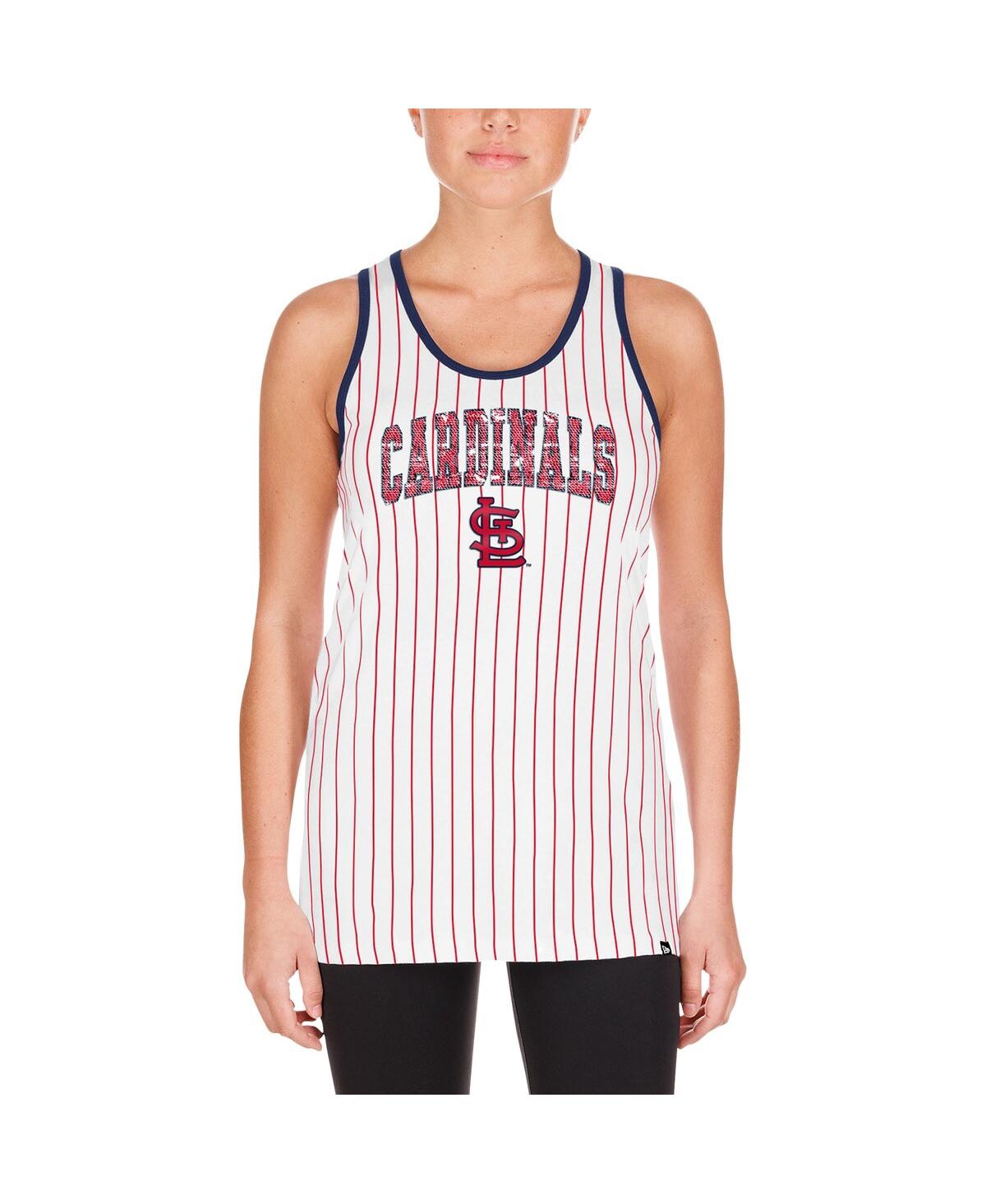NEW ERA WOMEN'S WHITE ST. LOUIS CARDINALS SEQUIN PINSTRIPE RACERBACK TANK TOP 