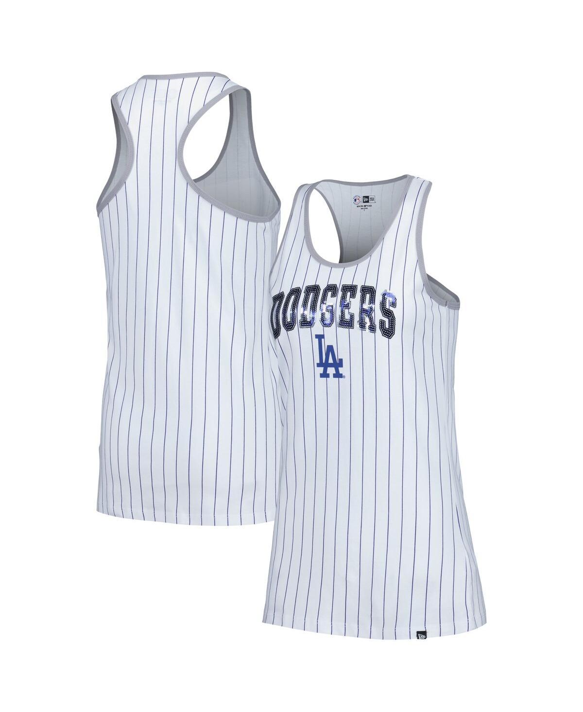 NEW ERA WOMEN'S WHITE LOS ANGELES DODGERS SEQUIN PINSTRIPE RACERBACK TANK TOP 