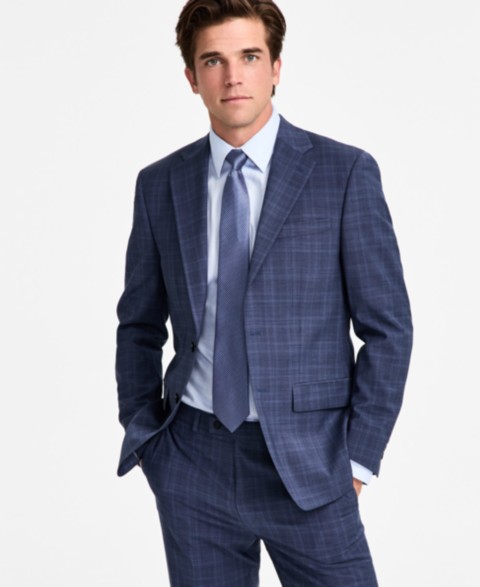 Мужские куртки Calvin Klein Men's Slim-Fit Wool-Blend Plaid Suit Jacket