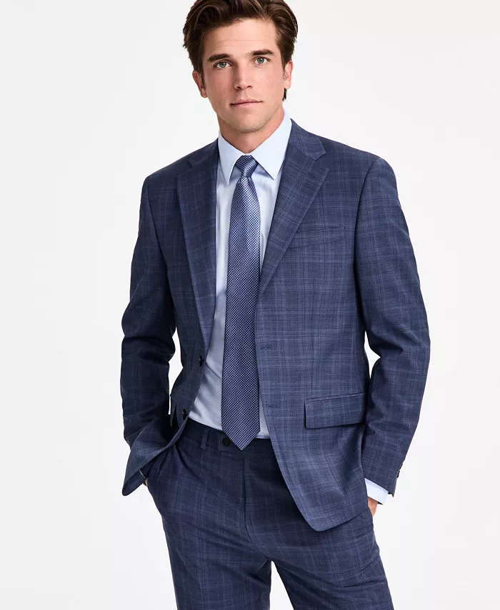 Men's Slim-Fit Wool-Blend Plaid Suit Jacket