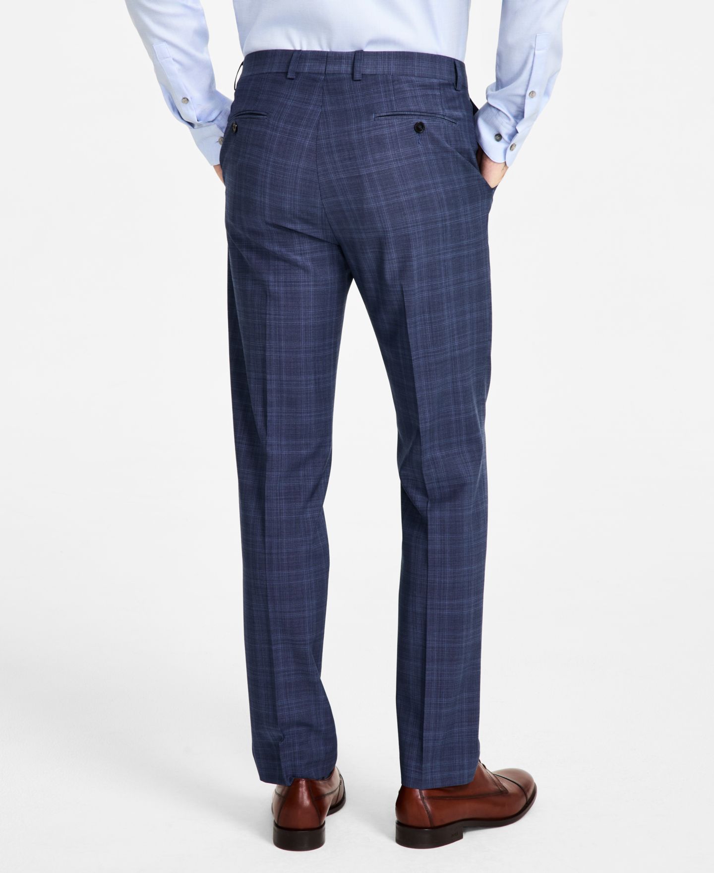 Мужские брюки Calvin Klein Slim-Fit Wool-Blend Plaid Suit, цвет: Синий — фото 4